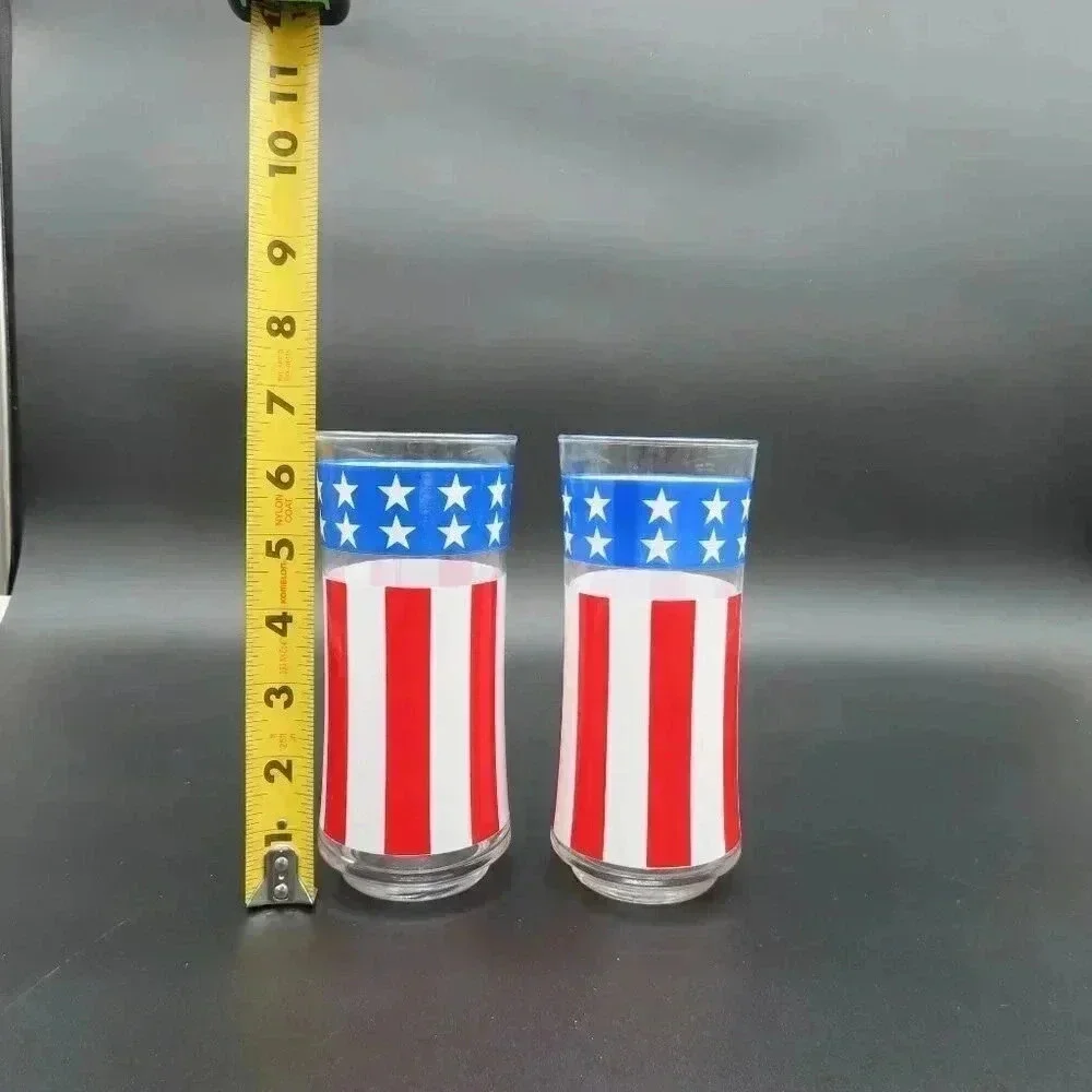 Vintage Libbey Drinking Glasses Stars And Stripes USA Flag Patriotic Olympics